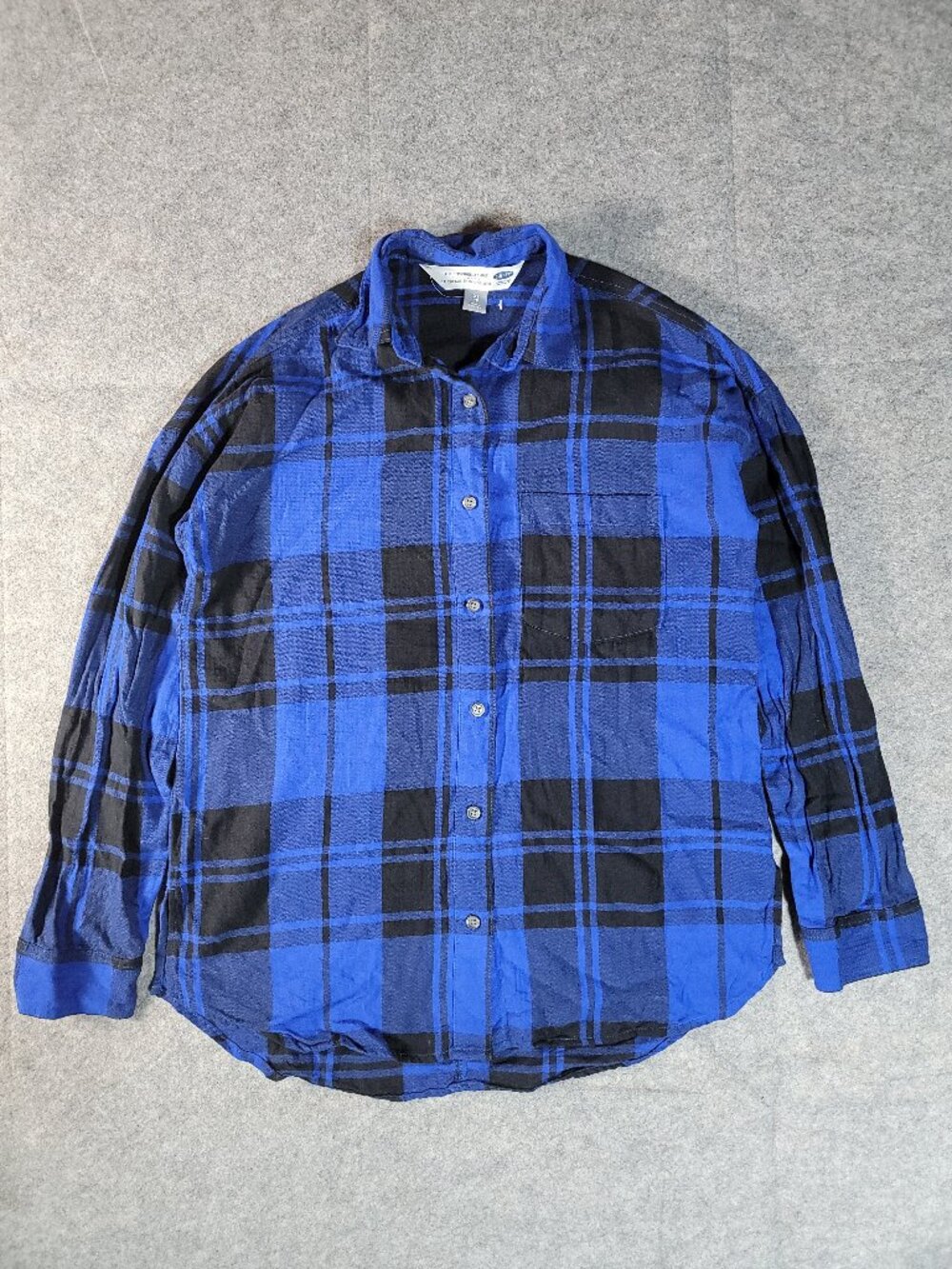 Old Navy Blue Black Plaid Flannel Boyfriend Shirt Long Sleeve Women's Size XS